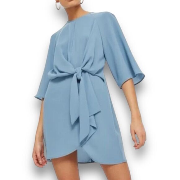 Topshop Dresses & Skirts - TopShop Nordstrom Size 8 US Mini Draped Knot Dress Light Dusty Blue Back Cutout